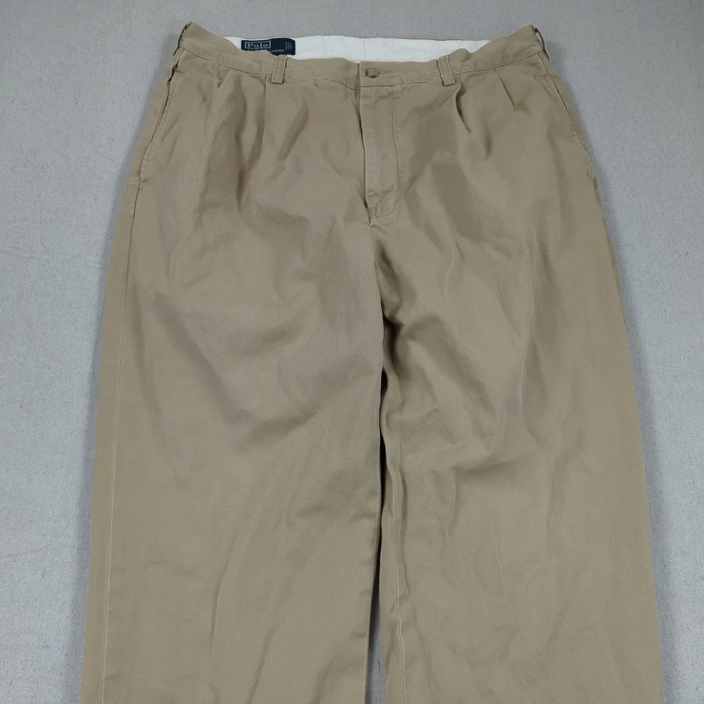 Vtg Polo Ralph Lauren Pants Men 36x30 Khaki Hammond Pleated Cuffed Preppy Office
